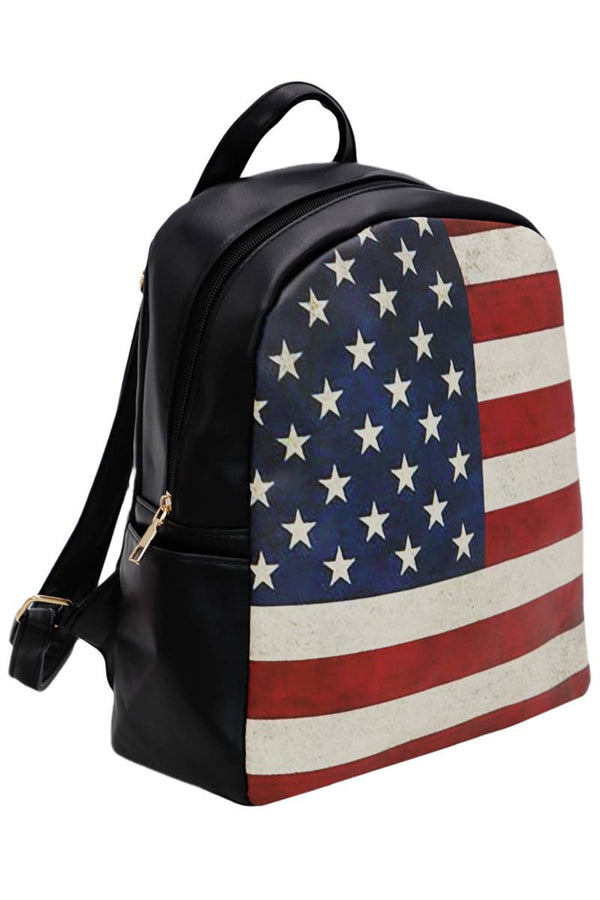 Vintage American Flag Print Buttery Soft PU Leather Backpack