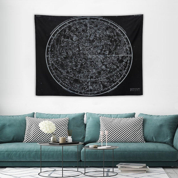 Constellations of The Northern Hemisphere  Pale Blue On Black Tapestry