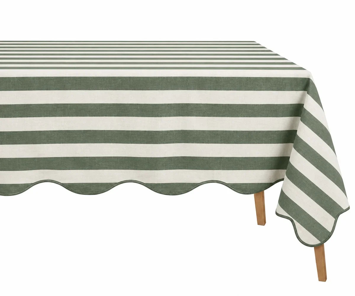 Scalloped Edge Tablecloth - Striped