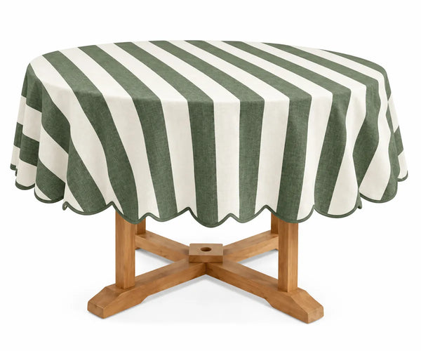 Striped Round Tablecloth - Scalloped Edge