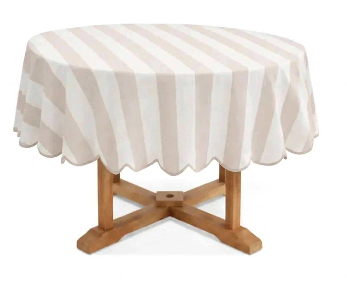 Striped Round Tablecloth - Scalloped Edge