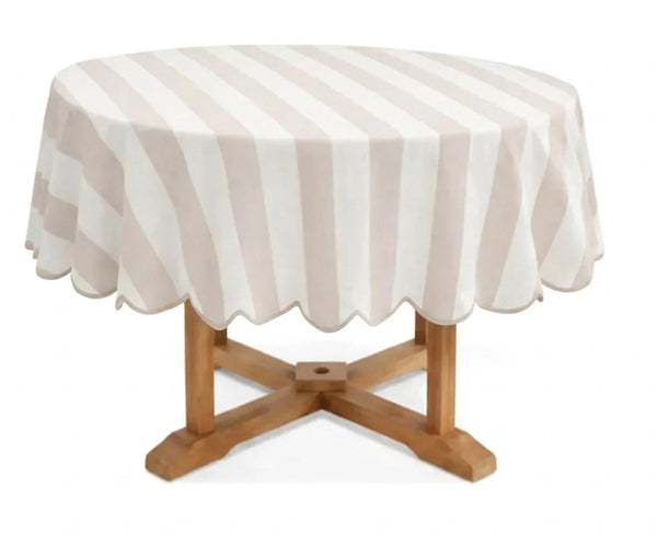 Striped Round Tablecloth - Scalloped Edge