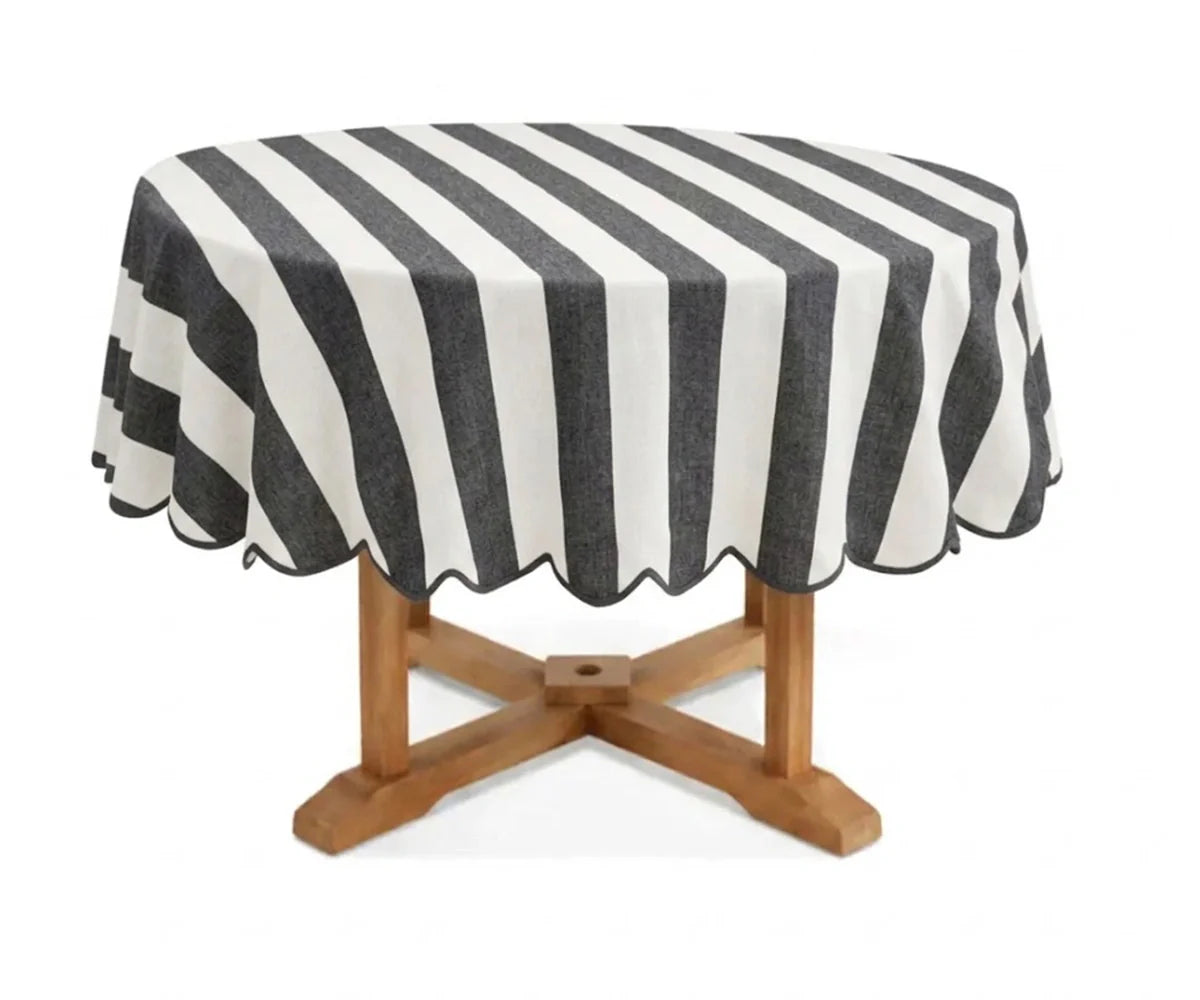 Striped Round Tablecloth - Scalloped Edge