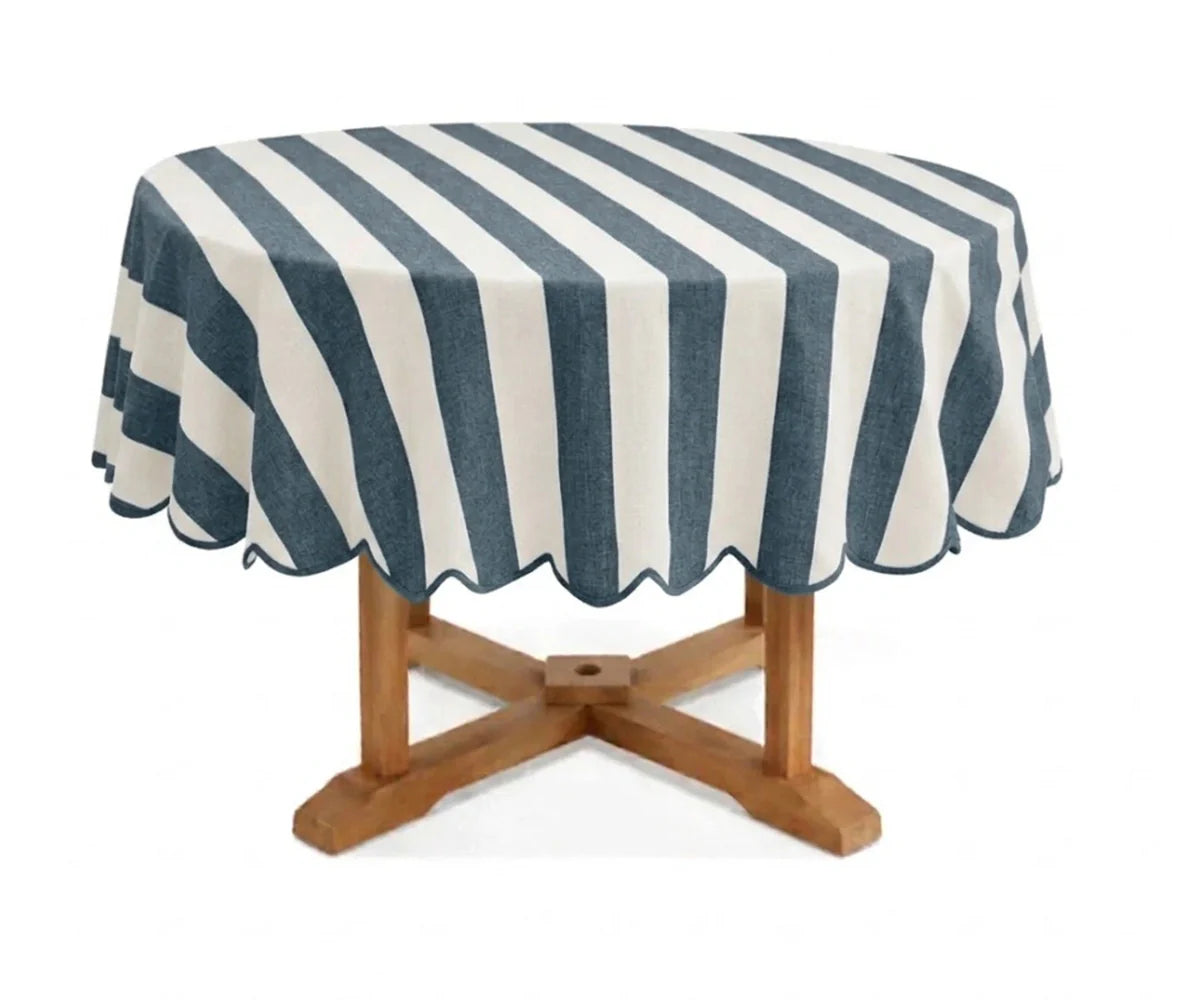 Striped Round Tablecloth - Scalloped Edge