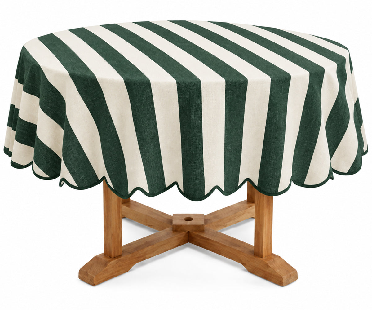 Striped Round Tablecloth - Scalloped Edge