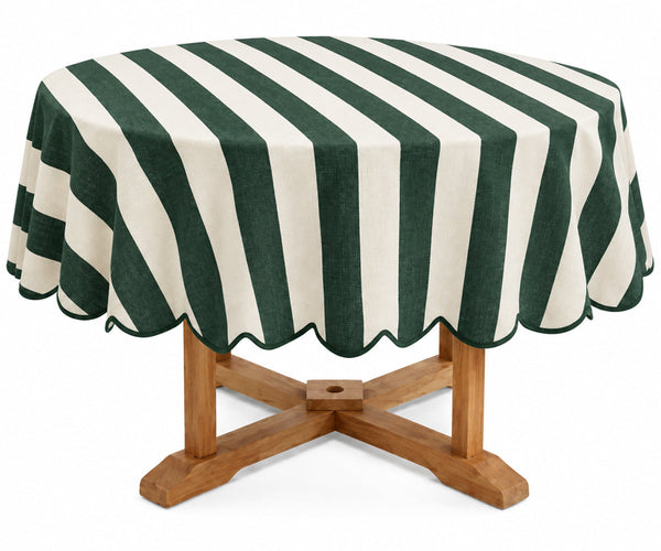 Striped Round Tablecloth - Scalloped Edge