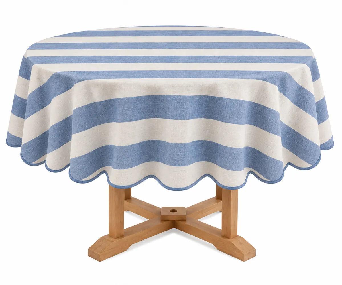 Striped Round Tablecloth - Scalloped Edge