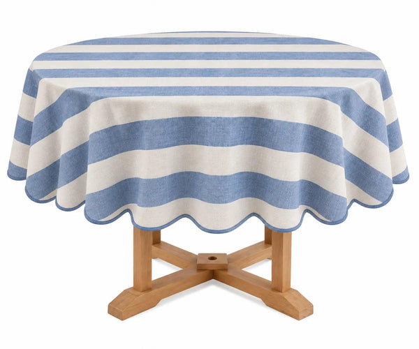 Striped Round Tablecloth - Scalloped Edge