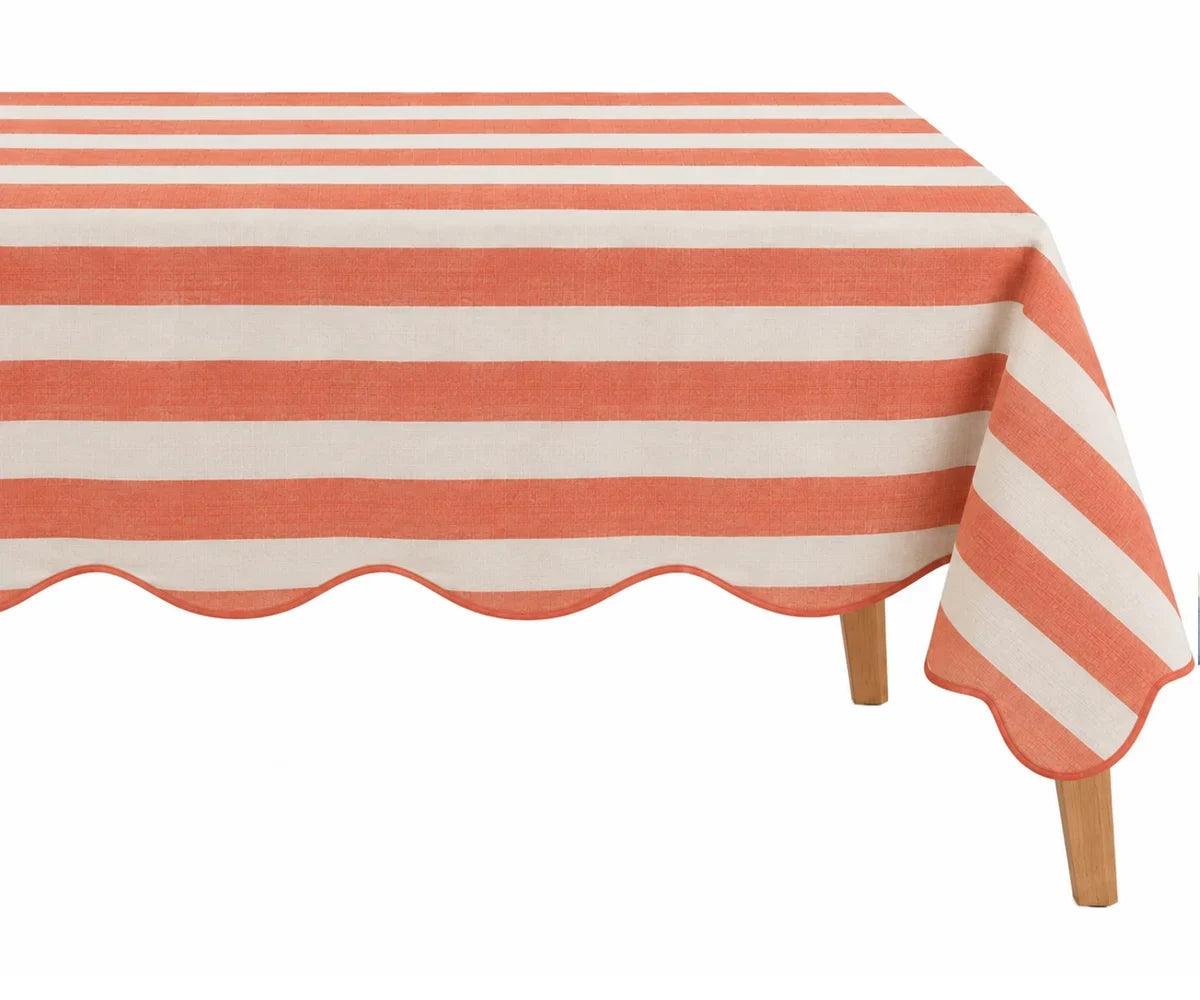 Scalloped Edge Tablecloth - Striped
