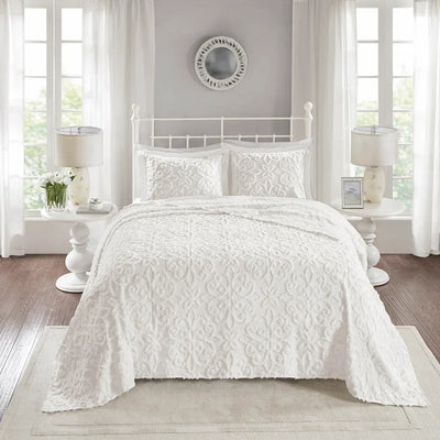 Sabrina 3 Piece Tufted Cotton Chenille Bedspread Set - Off White