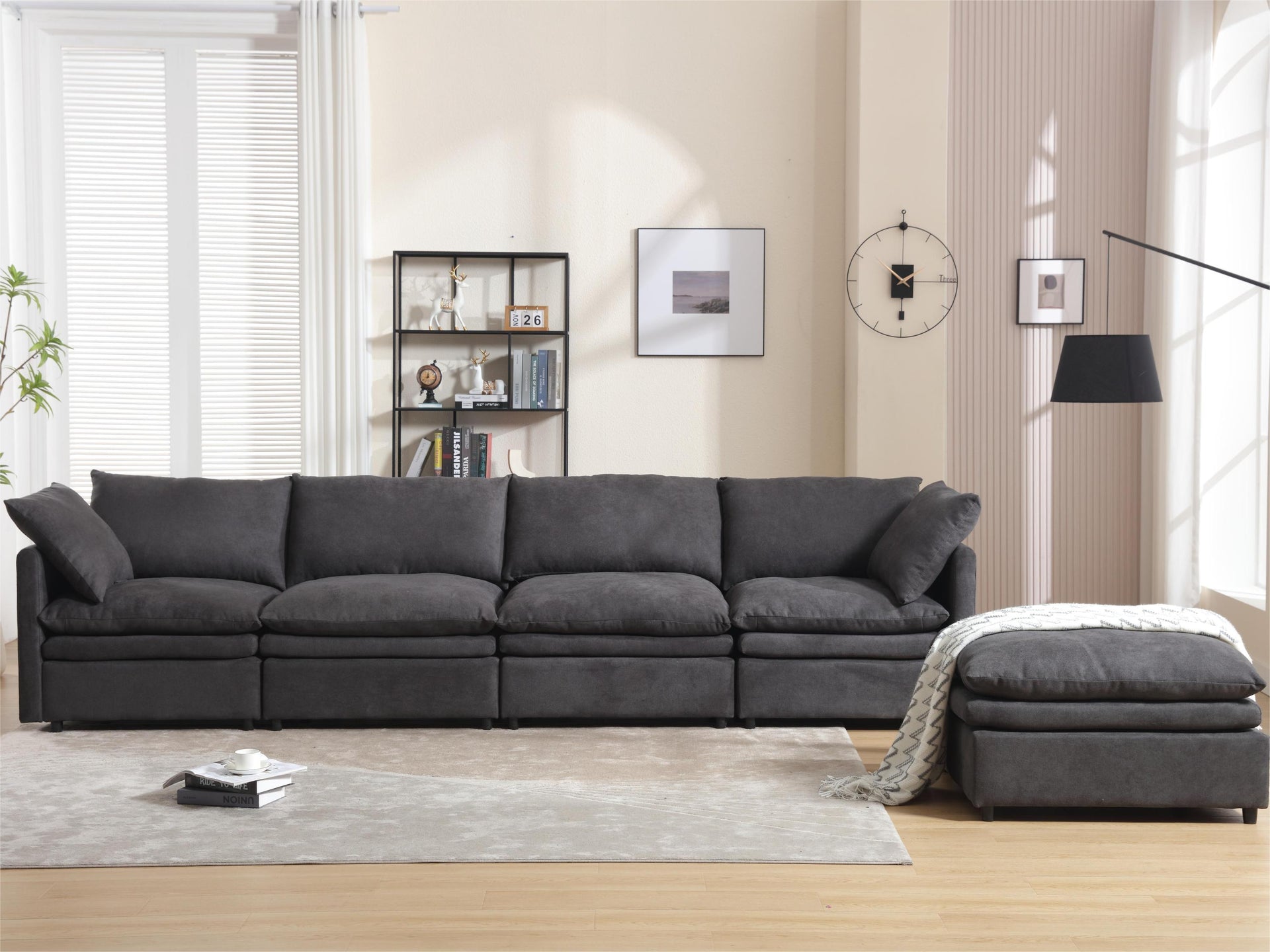 Modern U-shaped Sectional Sofa ,5-seat Upholstered  Sofa Furniture,Sleeper Sofa Couch with Chaise Lounge for Living Room,Apartment,Dark Gray,Polyester