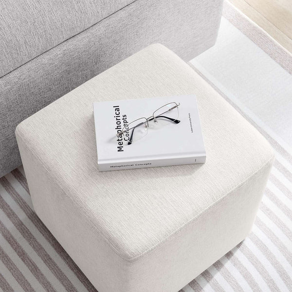 Callum 17 Inch Ivory Square Hand crafted Textured Woven Ottoman