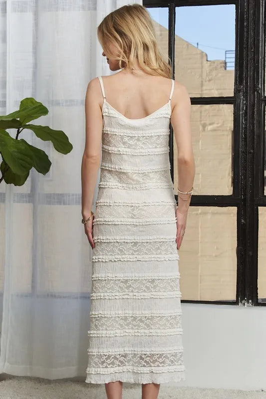 Lace Scoop Neck Midi Cami Dress – Elegant Lace Scoop Neck Dress with Romantic Detailing for Formal Events and Special Occasions