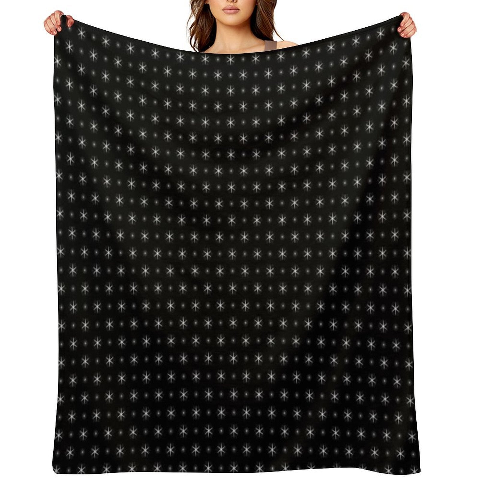 White Stars with Black Background Pattern Photographic Print All-season Throw Blanket