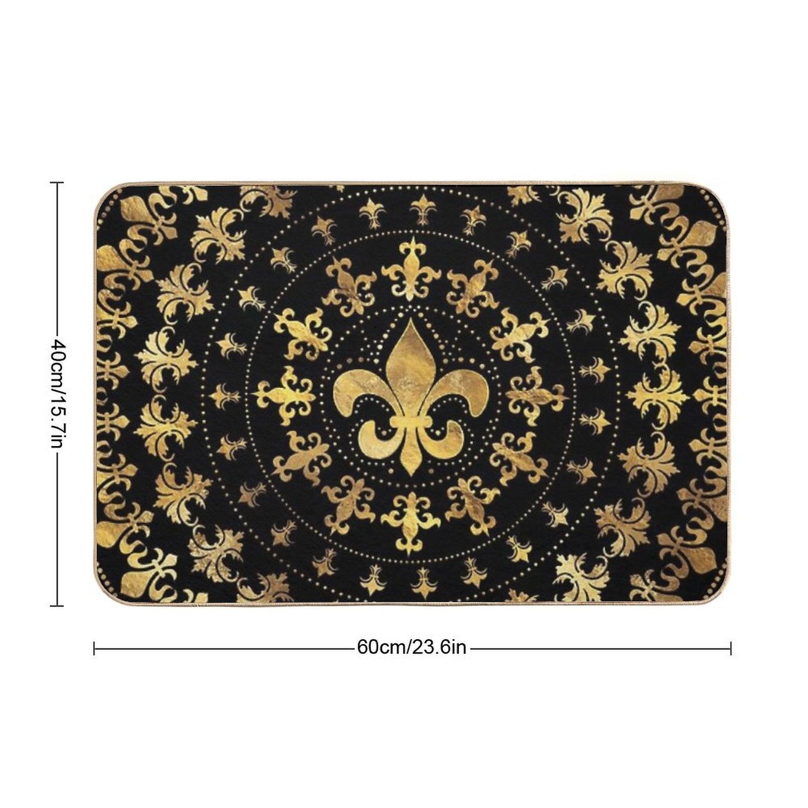 Fleur-de-lis - Circular Ornament - Gold And Black Bath Mat