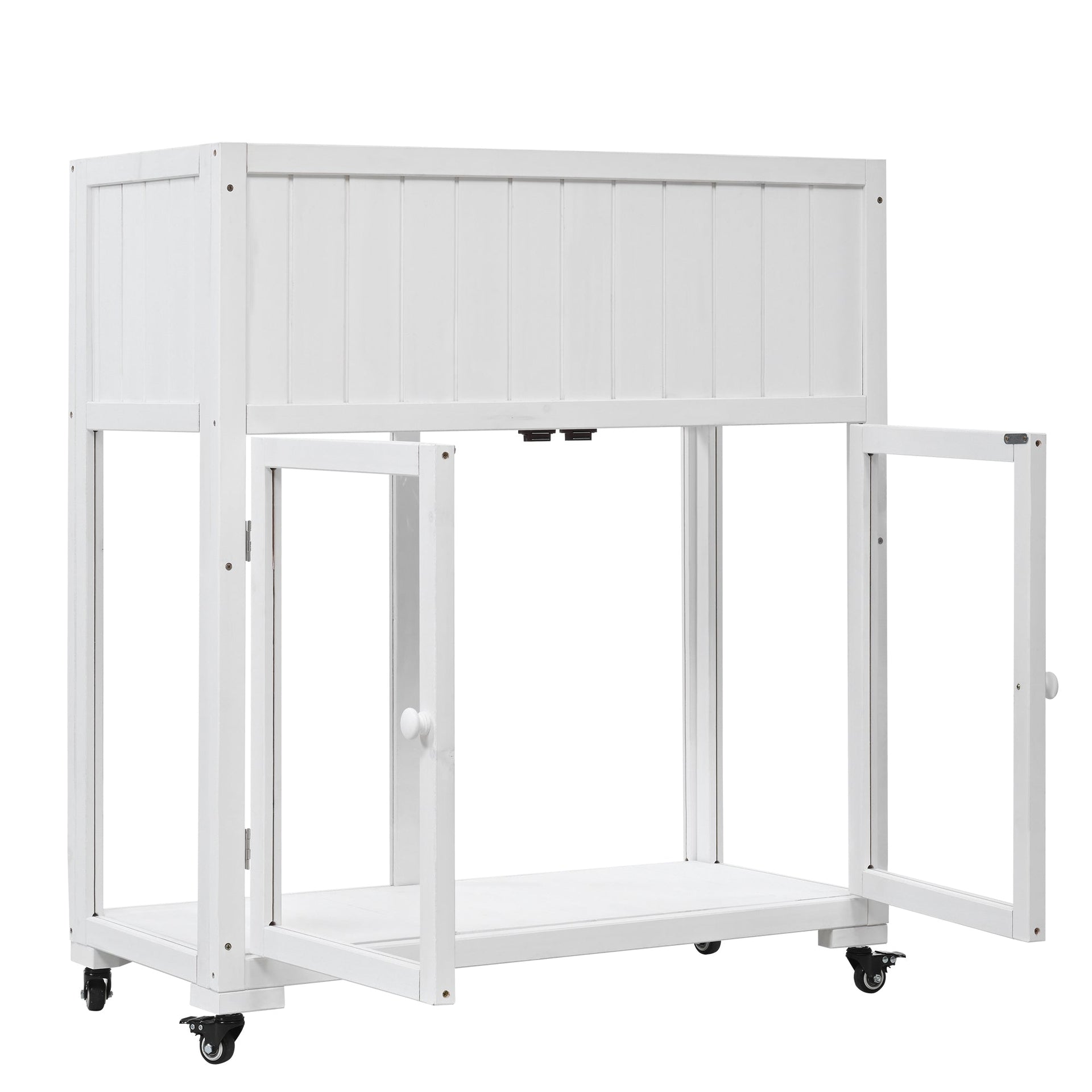 Patio 35.4''x17.7''x37.4'' Mini Wood Cold Frame, Compact 2 Doors Garden Greenhouse with Wheels, Raised Bed with Liner for Indoor Outdoor Use, White