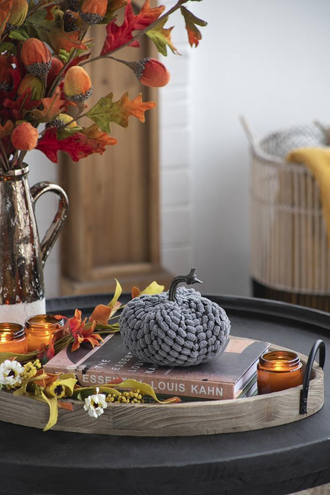 Set of 3 Gray Fabric Decorative Pumpkins