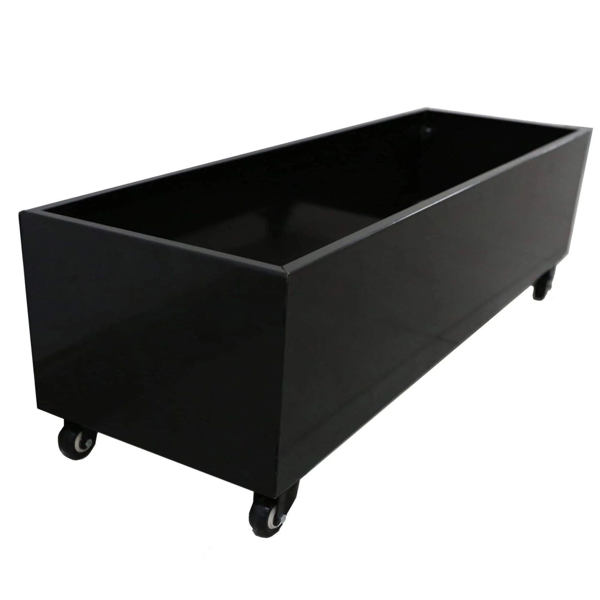 Black Metal Planter Medium with Wheels – For Artificial Hedges