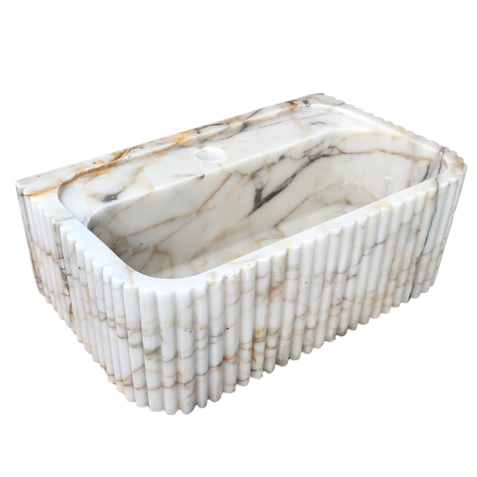Calacatta Gold Marble Wall-mount Bathroom Vanity Sink Fluted (W)18
