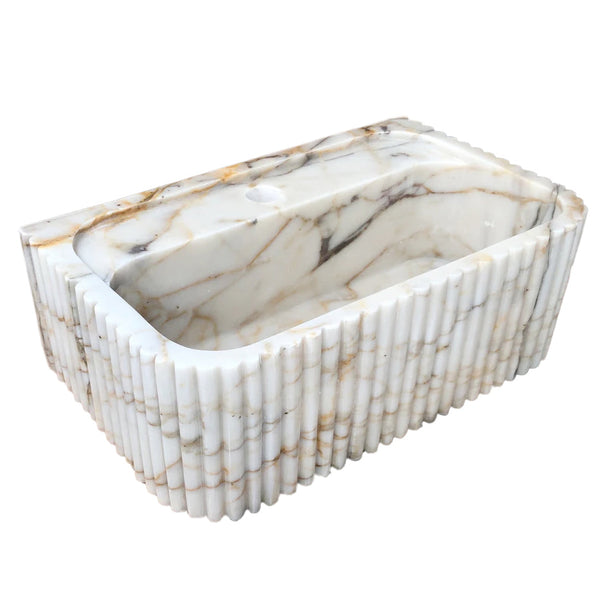 Calacatta Gold Marble Wall-mount Bathroom Vanity Sink Fluted (W)18