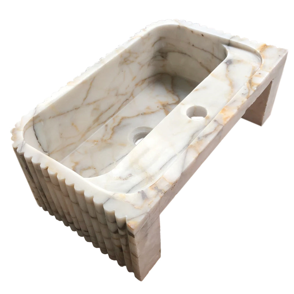 Calacatta Gold Marble Wall-mount Bathroom Vanity Sink Fluted (W)18
