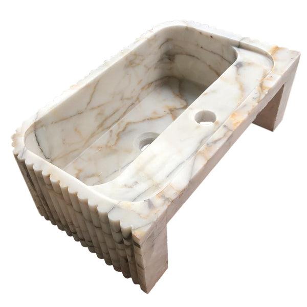 Calacatta Gold Marble Wall-mount Bathroom Vanity Sink Fluted (W)18