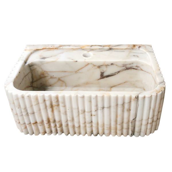 Calacatta Gold Marble Wall-mount Bathroom Vanity Sink Fluted (W)18