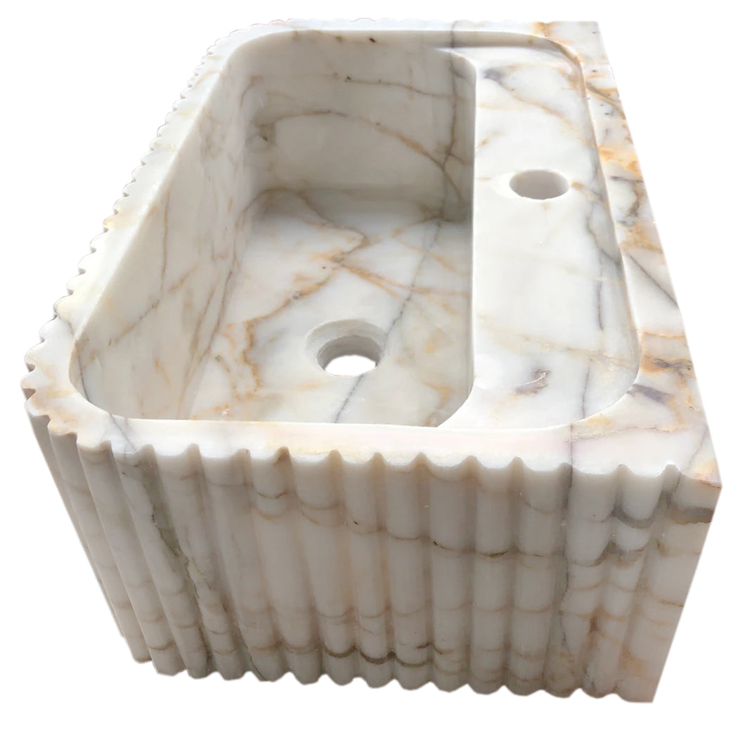 Calacatta Gold Marble Wall-mount Bathroom Vanity Sink Fluted (W)18