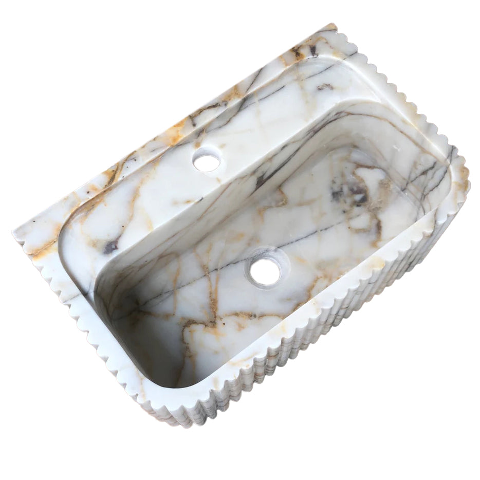 Calacatta Gold Marble Wall-mount Bathroom Vanity Sink Fluted (W)18