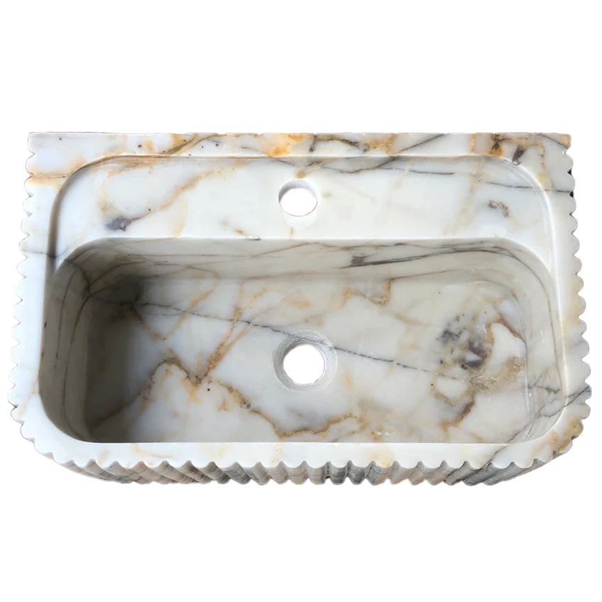 Calacatta Gold Marble Wall-mount Bathroom Vanity Sink Fluted (W)18