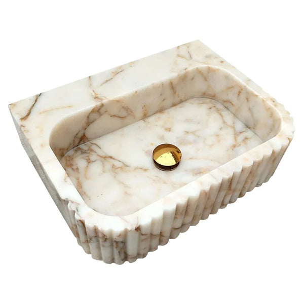 Calacatta Gold Marble Wall-mount Bathroom Vanity Sink Fluted (W)16