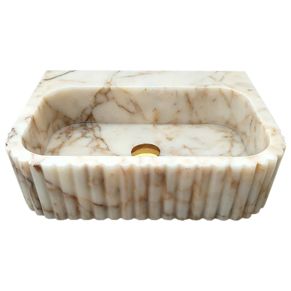 Calacatta Gold Marble Wall-mount Bathroom Vanity Sink Fluted (W)16