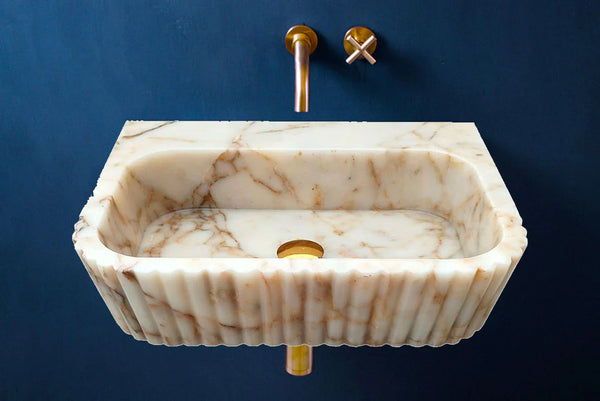 Calacatta Gold Marble Wall-mount Bathroom Vanity Sink Fluted (W)16