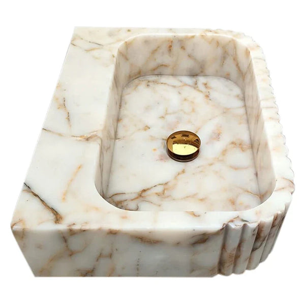 Calacatta Gold Marble Wall-mount Bathroom Vanity Sink Fluted (W)16