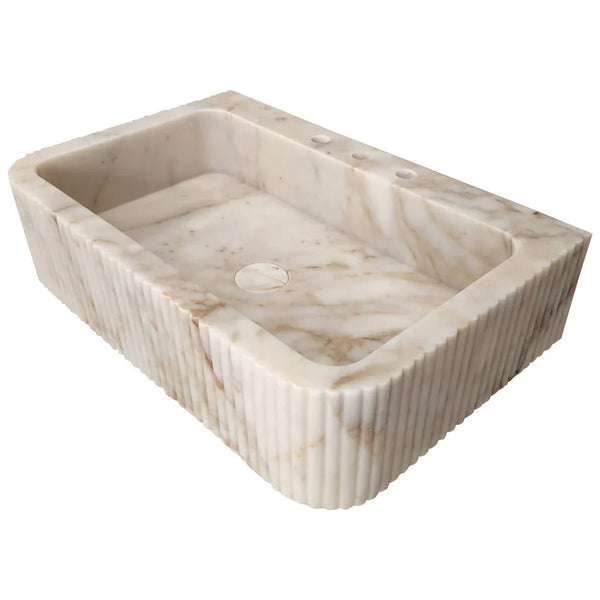 Calacatta Gold Marble Wall-mount Bathroom Vanity Sink Fluted (W)18