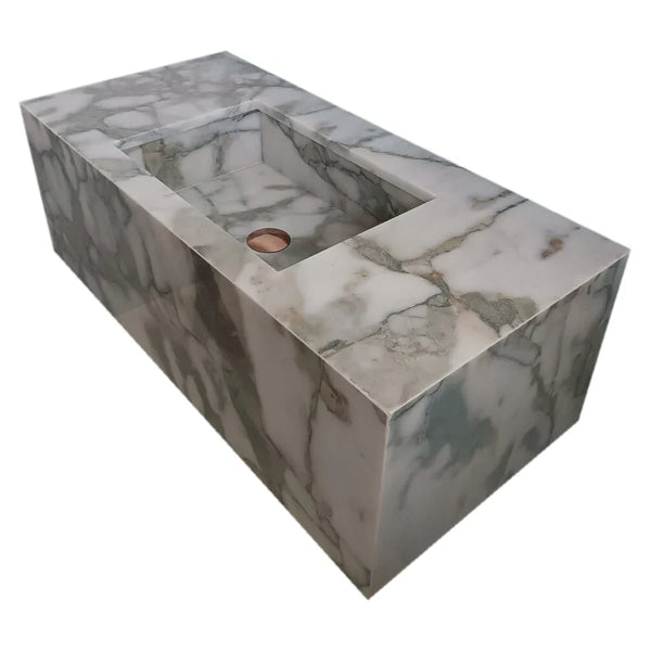 Calacatta Verde Marble Rectangular Wall-mount Bathroom Sink with 10
