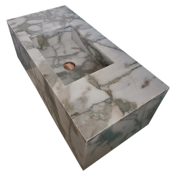 Calacatta Verde Marble Rectangular Wall-mount Bathroom Sink with 10