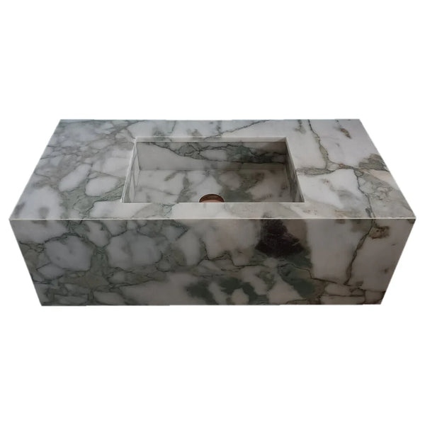 Calacatta Verde Marble Rectangular Wall-mount Bathroom Sink with 10