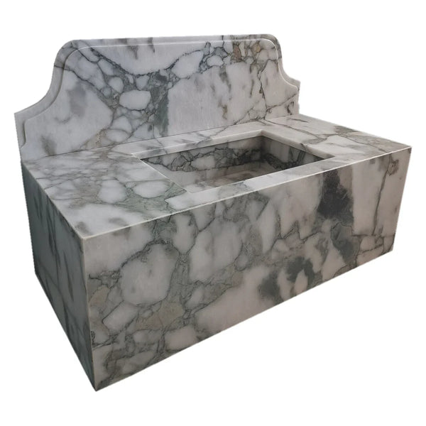 Calacatta Verde Marble Rectangular Wall-mount Bathroom Sink with 10
