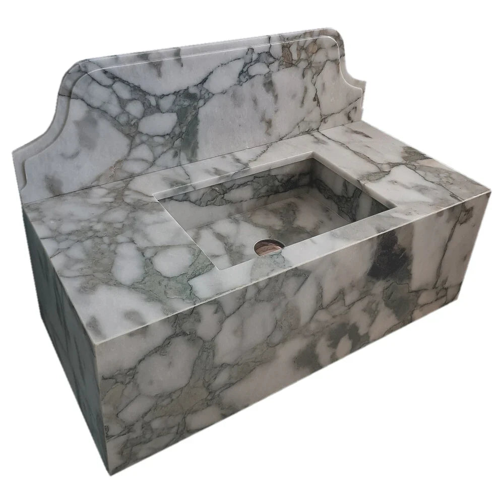Calacatta Verde Marble Rectangular Wall-mount Bathroom Sink with 10