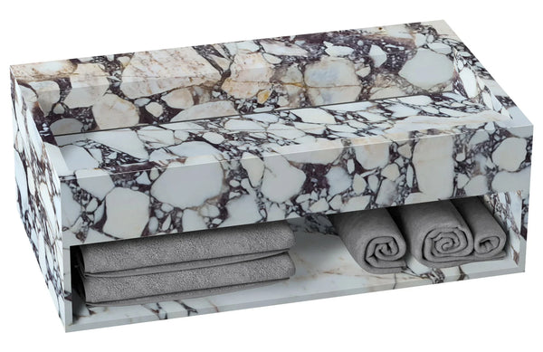Calacatta Viola Marble Wall-mount Bathroom Sink Hidden Drain with Storage (W)18