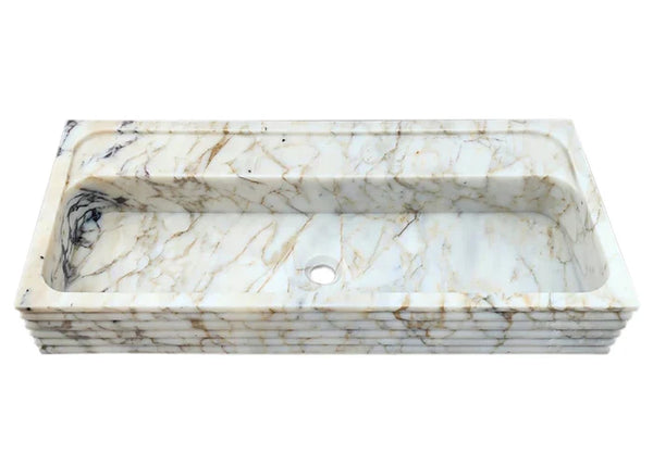 Calacatta Viola Gold Marble Wall-mount Bathroom Sink Horizontal Fluted (W)16