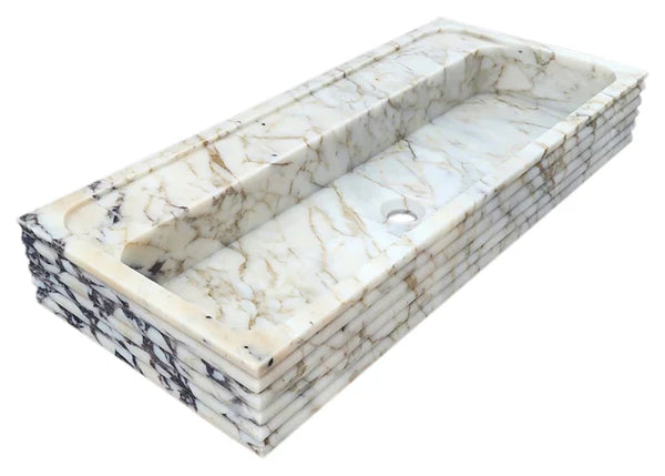 Calacatta Viola Gold Marble Wall-mount Bathroom Sink Horizontal Fluted (W)16