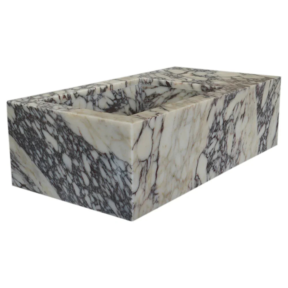 Calacatta Viola Marble Rectangular Wall-mount Bathroom Sink Side Faucet Holes (W)16
