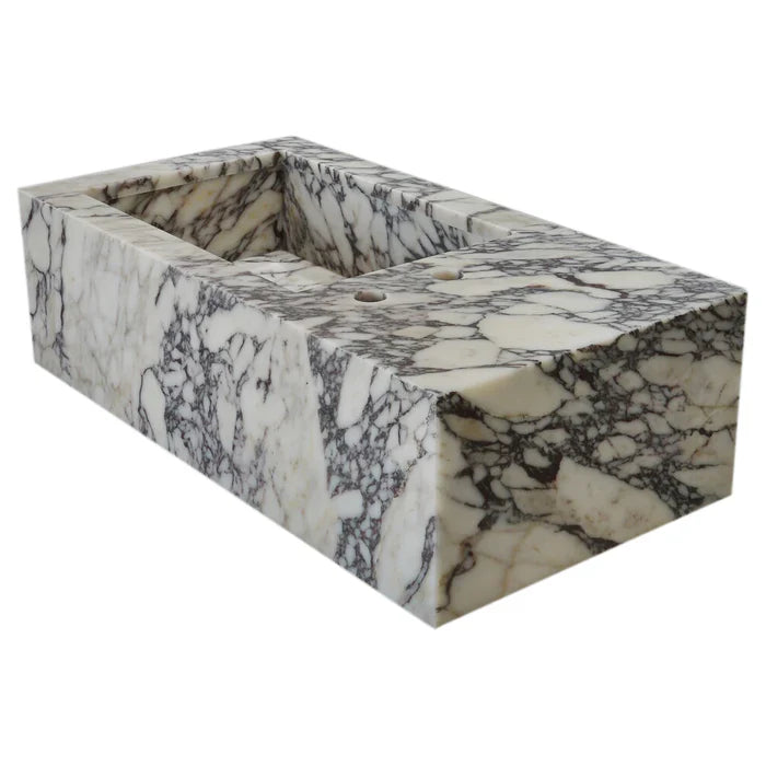 Calacatta Viola Marble Rectangular Wall-mount Bathroom Sink Side Faucet Holes (W)16