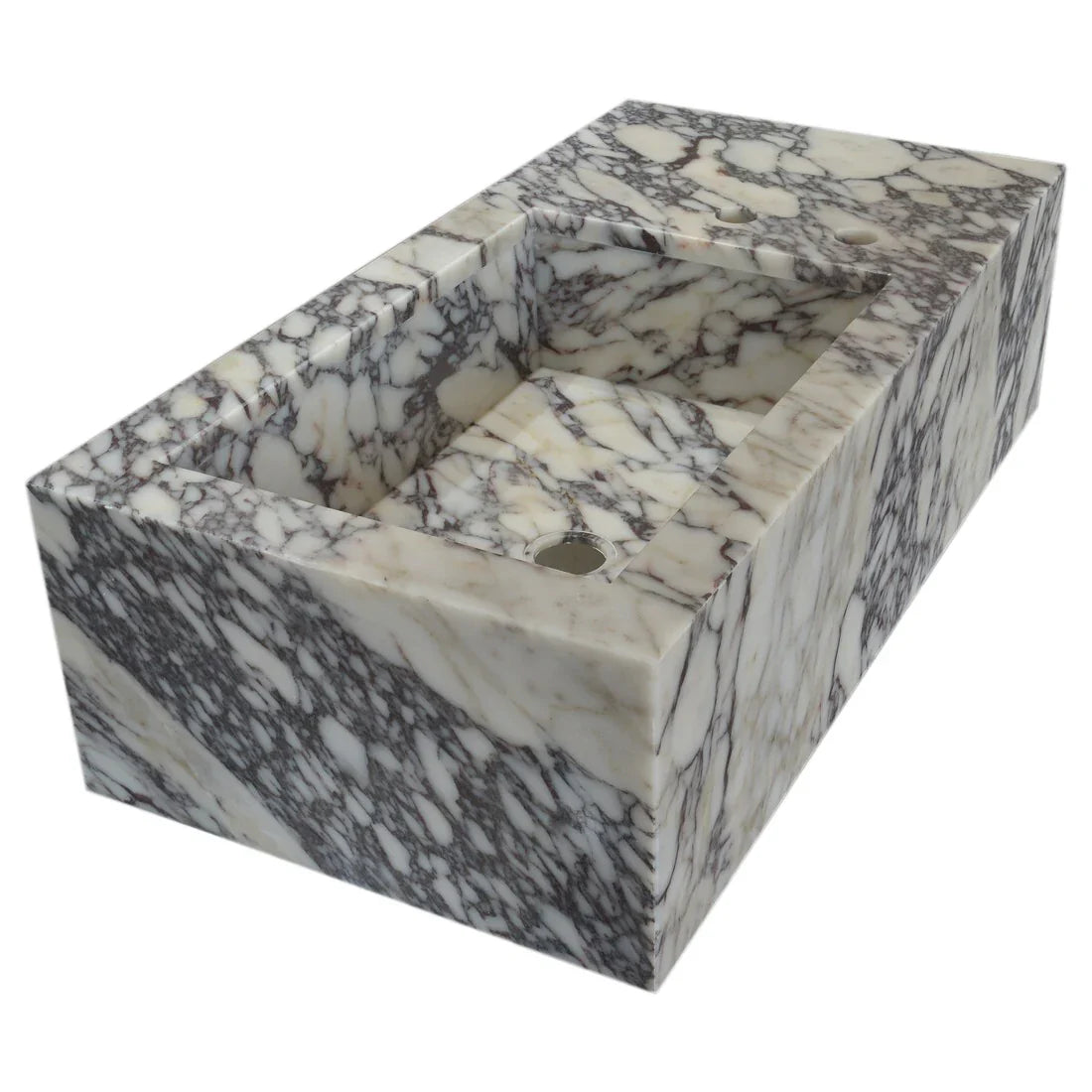 Calacatta Viola Marble Rectangular Wall-mount Bathroom Sink Side Faucet Holes (W)16