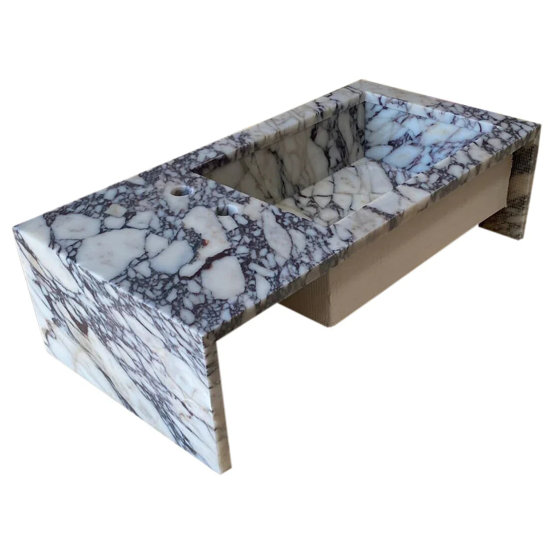 Calacatta Viola Marble Rectangular Wall-mount Bathroom Sink Side Faucet Holes (W)16