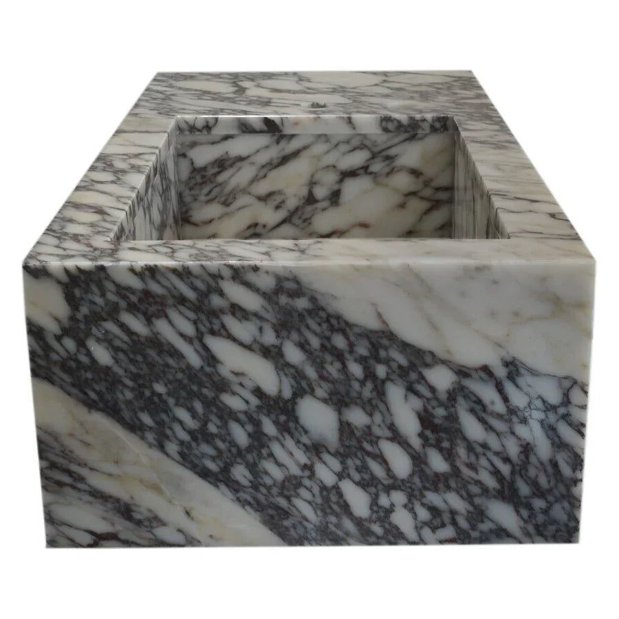 Calacatta Viola Marble Rectangular Wall-mount Bathroom Sink Side Faucet Holes (W)16