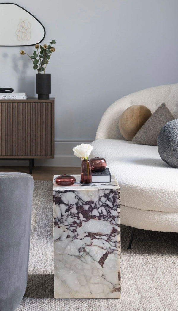 Calacatta Viola Marble Cube Design Plinth End/Side Table, Nightstand Polished (W)14