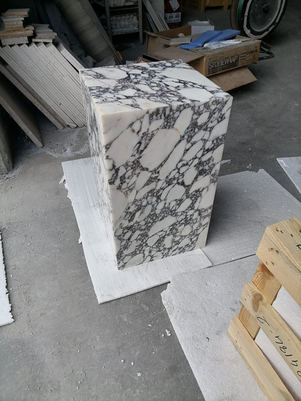 Calacatta Viola Marble Cube Design Plinth End/Side Table, Nightstand Polished (W)14